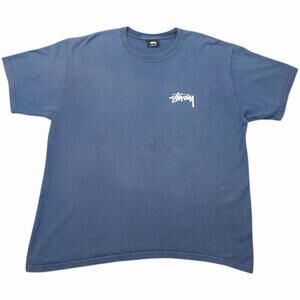Stüssy Falls Tee Navy Blue T-Shirt Outdoors Nature Waterfall Large 23.5” x 27”